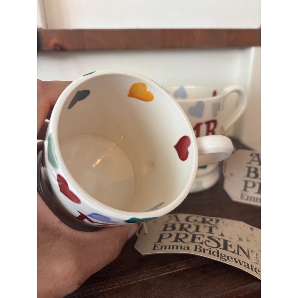 NWT Emma Bridgewater Mr and Mrs Mug Set Multi Color Hearts British Pottery - Picture 5 of 6